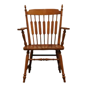 Tell City Solid Hard Rock Maple Colonial Early American Cattail Back Dining Arm Chair 8035 - Nutmeg Finish