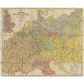 Antique Railway Folding Map of Central Europe by Müller, 1870 For Sale