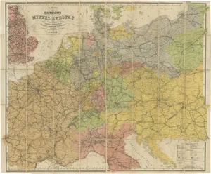 Antique Railway Folding Map of Central Europe by Müller, 1870