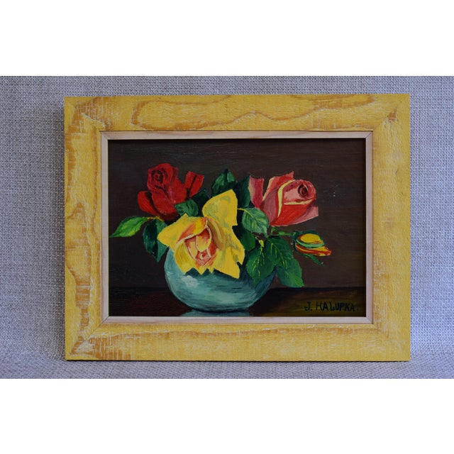 J Halupka, Still Life with Bunch of Flowers, 1980s, Oil on Canvas, Framed For Sale - Image 8 of 8