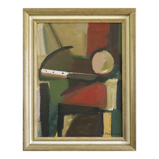 Mid-Century Modern 'Constructed Balance' Vintage Original Abstract Oil Painting, Framed For Sale