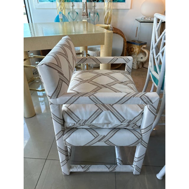 White Vintage Pair of Newly Upholstered Palm Beach Club Parsons Arm Chairs Armchairs For Sale - Image 8 of 13