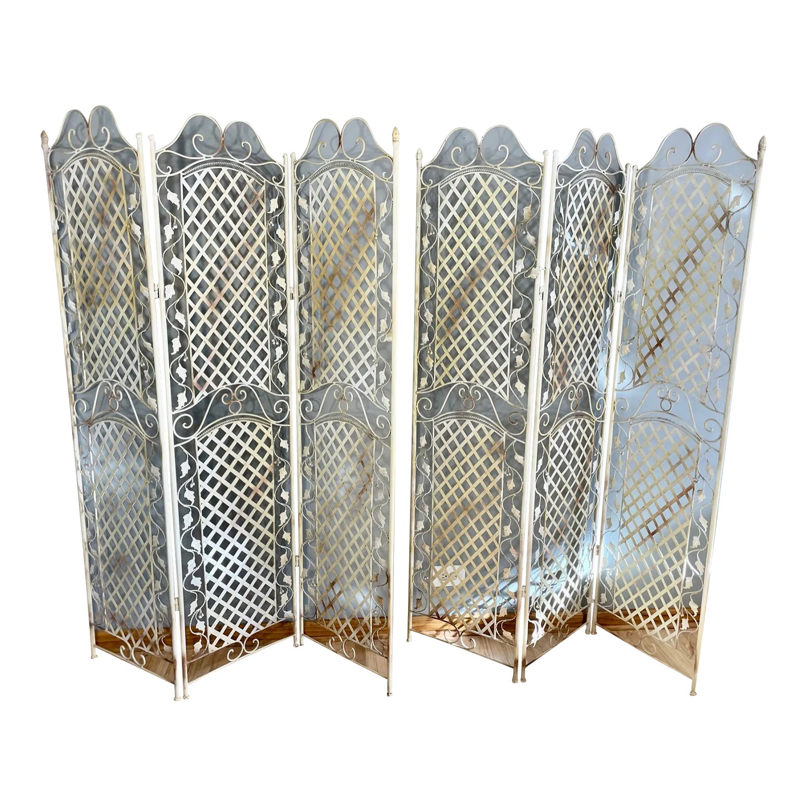 Set of 2 Wrought Iron Tri Fold Screen Room Divider Folding Set Pair