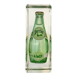 1970s Vintage Pop Art Lucite Table Sculpture With Submerged Perrier Bottle For Sale