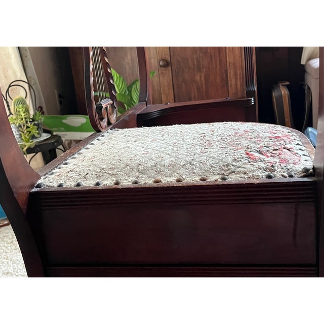 Vintage Mahogany Lyre Back Telephone Table With Gossip Bench Seat For Sale - Image 12 of 13