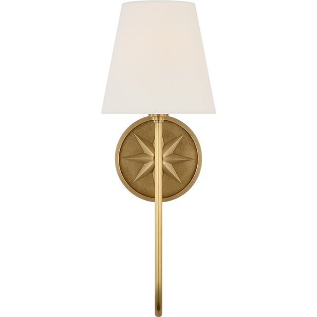 Polaris 17" Single Sconce in Antique-Burnished Brass with Linen Shade Designer: Chapman & Myers Finish: Antique-Burnished...