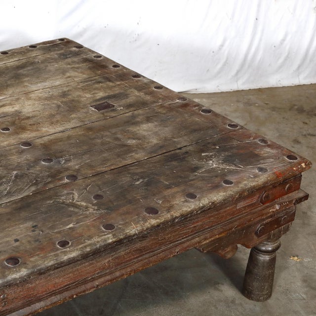 Antique Indian Teakwood Low Table, a classic form from Rajasthan, originally used a sitting or napping table in a village....