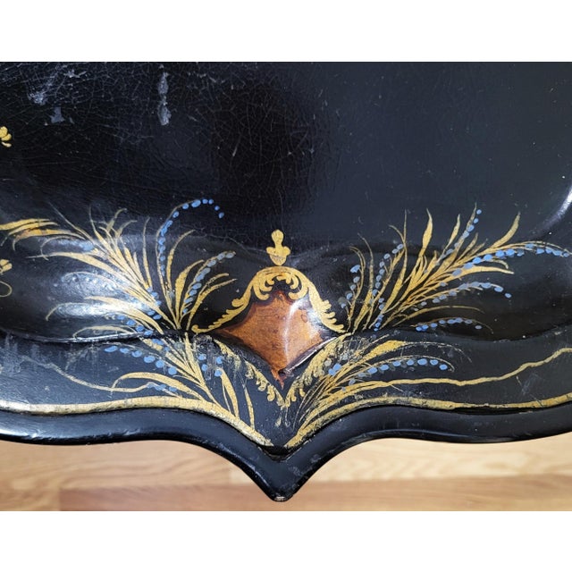 Antique Regency Style Bamboo Carved & Painted Paper Mache Tray Coffee Table For Sale - Image 9 of 12