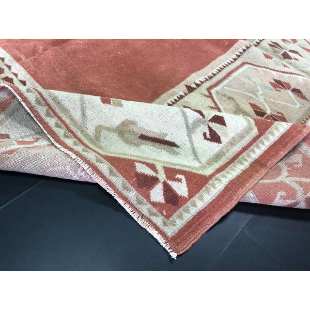 Orange and Tan Turkish Anatolian Vintage Rug 5′8″ × 6′4″ For Sale - Image 4 of 11