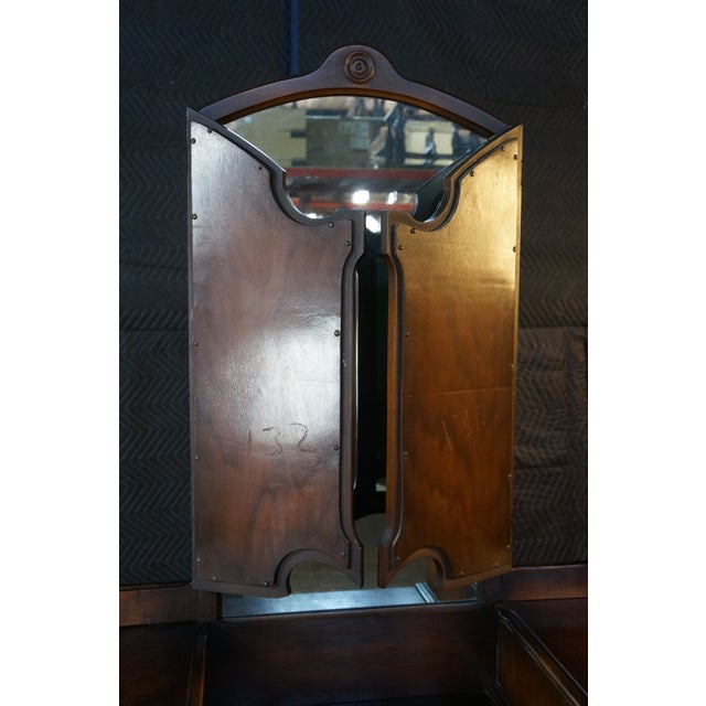 Antique Jacobean Gothic American Walnut Vanity Dressing Table Tri Fold Mirror For Sale - Image 4 of 18