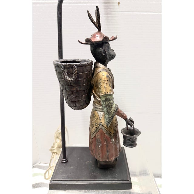 Chinoiserie Mid 20th Century Chinoiserie Cast Bronze Figural Table Lamp For Sale - Image 3 of 11