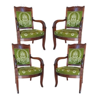 Antique French Mahogany Armchairs, 1800s, Set of 4 For Sale