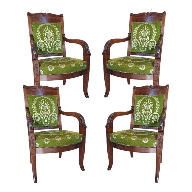 Antique French Mahogany Armchairs, 1800s, Set of 4 For Sale