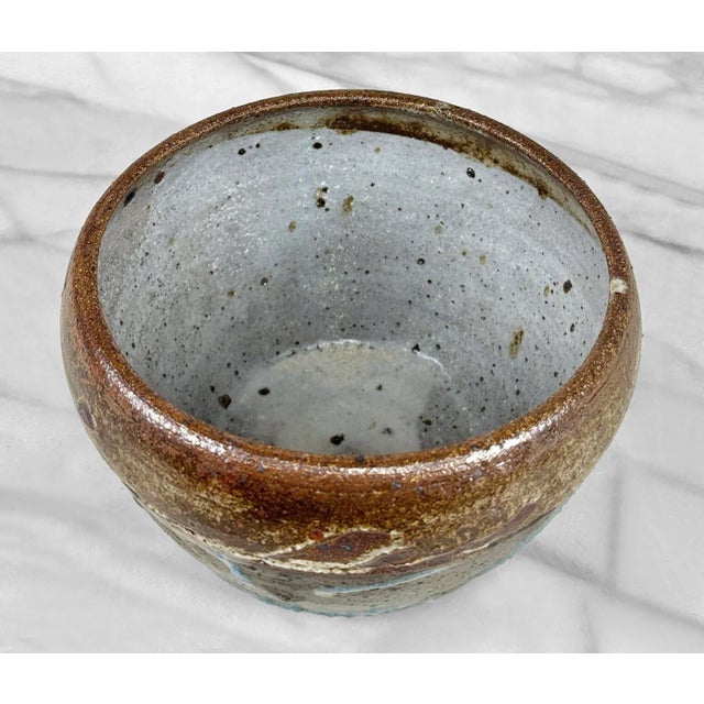 Vintage Abstract Stoneware Drip Glazed Studio Pottery Bowl For Sale - Image 6 of 7