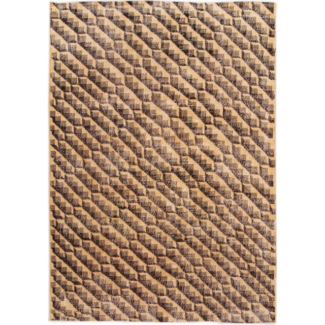 Vintage Turkish Handmade Abstract Art Deco Wool Rug For Sale - Image 10 of 10