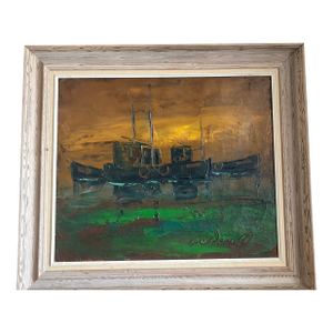 1950s Mid-Century Framed Impressionistic Marine Painting
