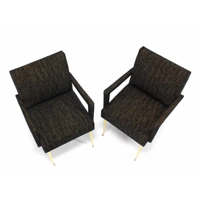 Italian Mid Century Modern Armchairs on Solid Brass Legs - a Pair For Sale - Image 4 of 10