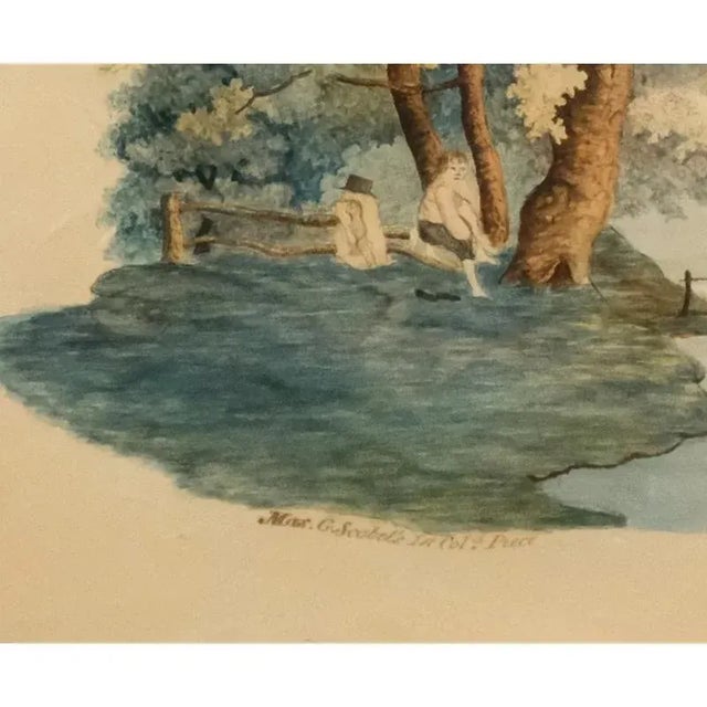 19th Century English 19th Century Arcadia Landscape Watercolor by G. Scobel For Sale - Image 5 of 5