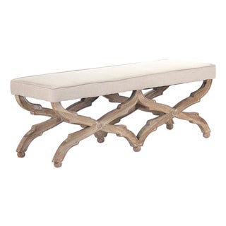 Crescenzo Double Bench - Natural Linen / Limed Grey Oak Frame For Sale