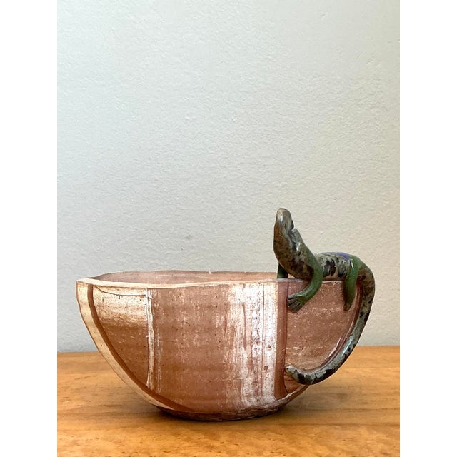 Rustic Vintage Glazed Terracotta Lizard Planter For Sale - Image 3 of 12