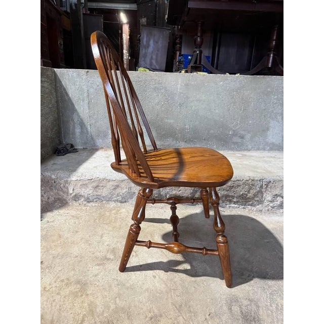 Set of 4 Nichols & Stone Brace Back Windsor Style Oak Side Chairs For Sale - Image 9 of 17