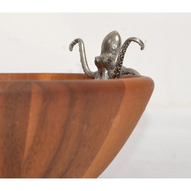 American Vagabond House Acacia Wood Sea Life Octopus Salad Bowl For Sale - Image 3 of 9