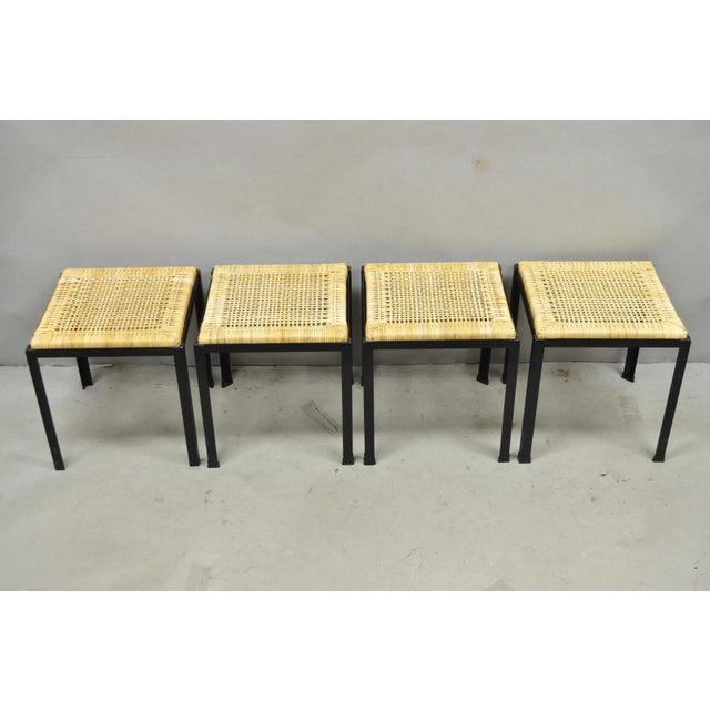Danny Ho Fong Mid Century Modern Danny Ho Fong Tropi-Cal Iron Cane Side Table Stool - Set of 4 For Sale - Image 4 of 18