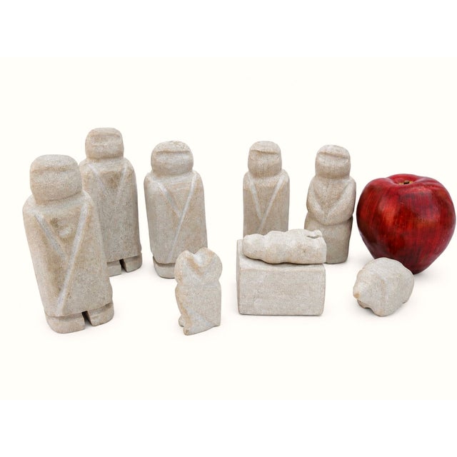 Vintage primitive modernist hand-carved stone nativity set. Crafted in the style of traditional northern indigenous stone...