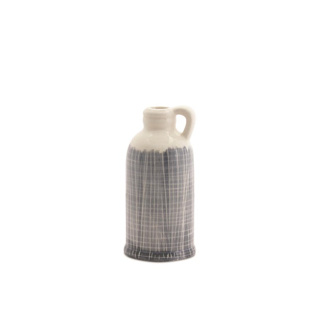 Rustic Terra Cotta Jug Vase with Navy Criss Cross Pattern (Set of 3) For Sale - Image 3 of 4