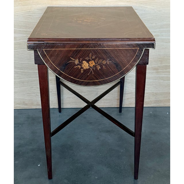 Late 19th Century Italian Classic Walnut Marquetry Desk Writing Table With Two Leafs For Sale - Image 4 of 12