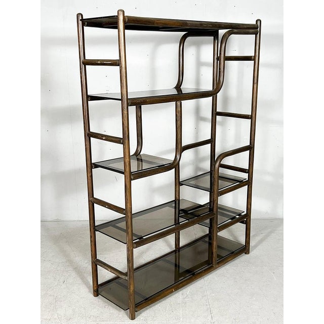 Large room divider/shelf, rattan, france, 1980s, solid bamboo construction with tinted glass boards, dimensions approx: h:...