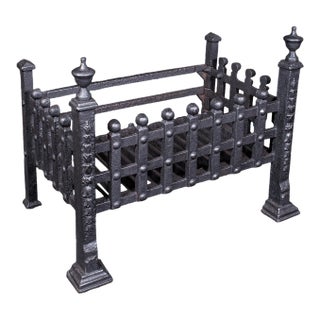 Antique Fire Basket, English, Wrought Iron Fireplace Grate, Victorian, c.1885 For Sale