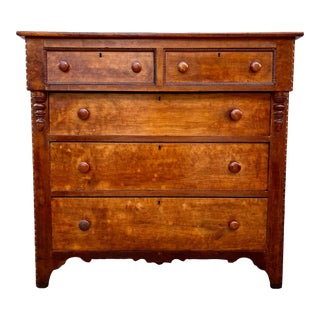 Late 1800’s Antique Walnut Empire Style 2 Over 3 Chest For Sale