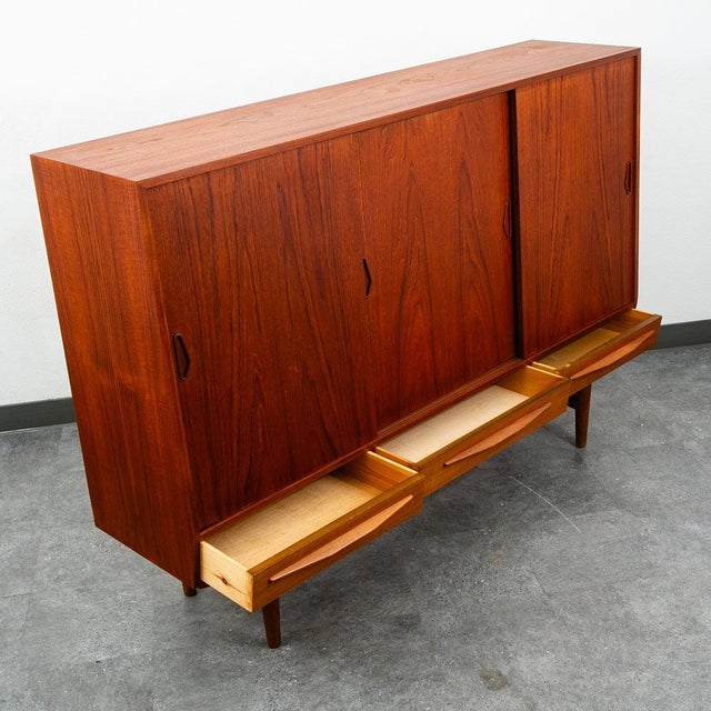 Brown Mid Century Danish Modern Credenza Sideboard Sliding Doors Teak 3 Drawer Denmark For Sale - Image 8 of 12