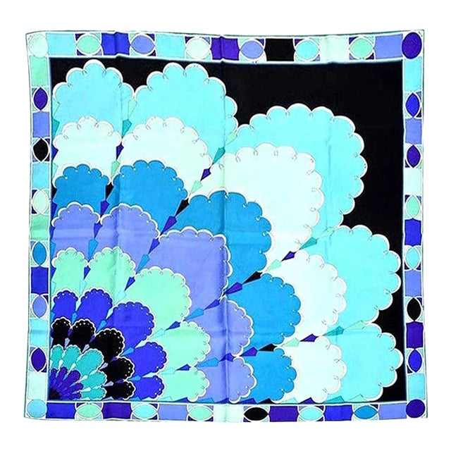 Vintage Emilio Pucci Purple, Turquoise, Green, Black and White Silk Scarf For Sale
