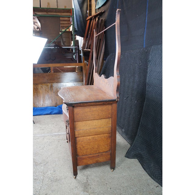 Antique Victorian Quartersawn Oak Chest Washstand Dry Sink W Towel Bar Rack For Sale - Image 9 of 12