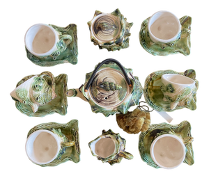 Brutalist Glazed Ceramic Shell Coffee Service for 6, Japan, 1950, Set of 15