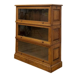 Antique Oak Four-Piece Barrister Cabinet With Glass Flip-Up Doors for Library For Sale