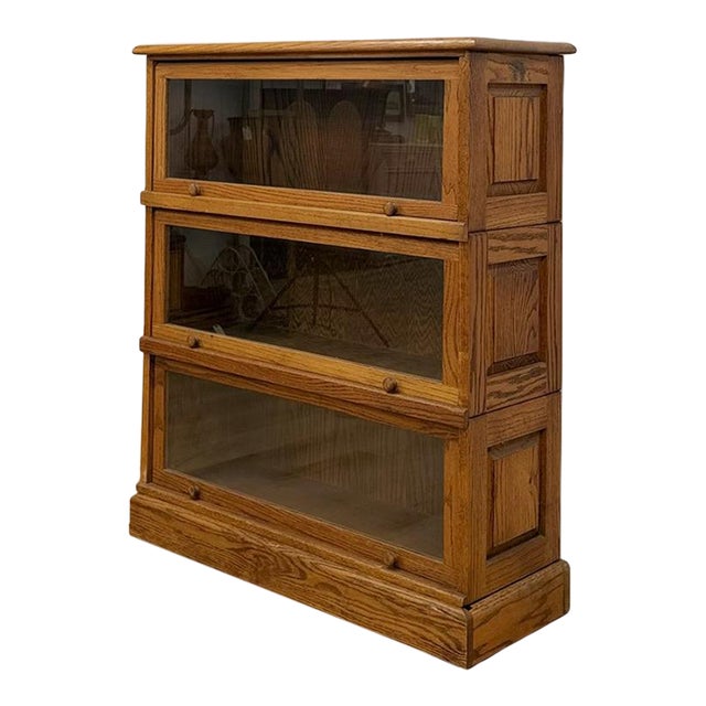 Antique Oak Four-Piece Barrister Cabinet With Glass Flip-Up Doors for Library For Sale