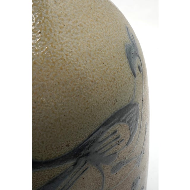 Antique Blue Stoneware Crock Jug W. Handle W. Bird For Sale - Image 10 of 11