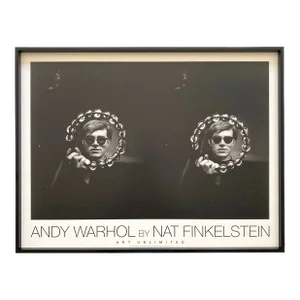 Nat Finkelstein Vintage 1989 Lithograph Print Framed Photo Poster " Andy Warhol Double Tambourine " 1966