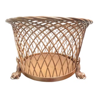 1990s Chelsea House Round Dolphin Planter in Gold With Black Liner For Sale