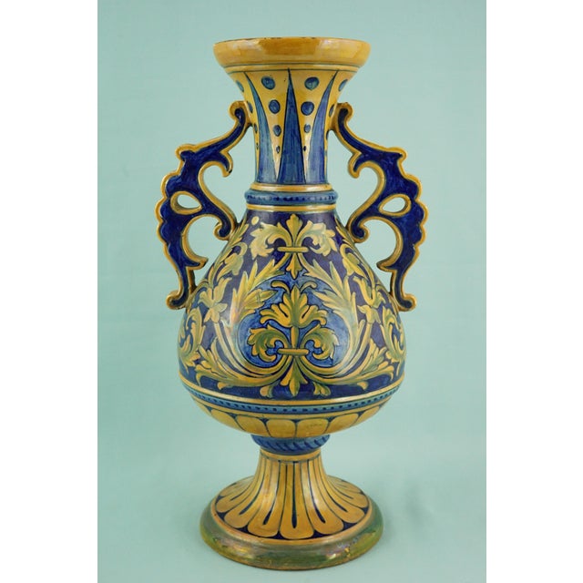 Vintage Neo-Renaissance Majolica Ceramic Vase by Luca Della Robbia, 1920s For Sale - Image 6 of 18