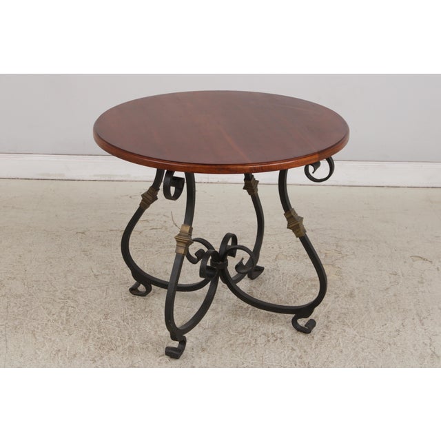 Traditional Round Cherry Top Wrought Iron Base Dining or Center Table For Sale - Image 3 of 14