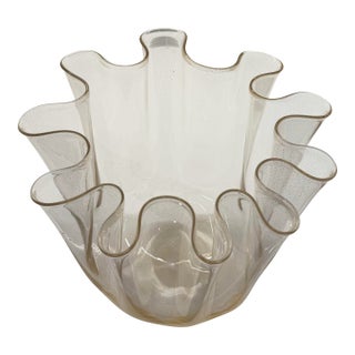 Global Views Handkerchief Hand-Blown Italian Art Glass Vase / Bowl – Large - Gold Leaf For Sale