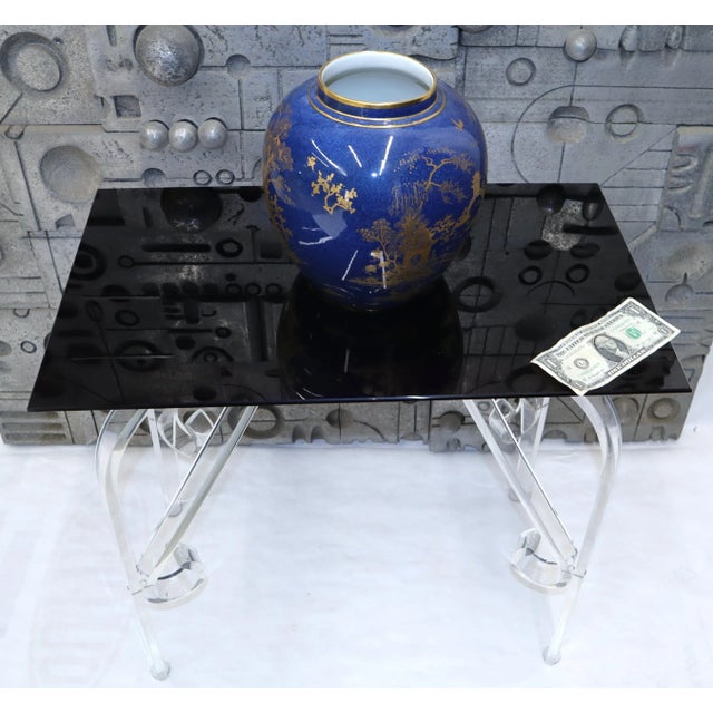 Bent Lucite Legs Black Smoked Glass Top Side End Table For Sale - Image 6 of 13