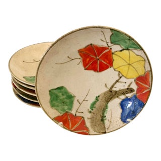 Vintage Japanese Wabi Sabi Pottery Plates, Set of 6 For Sale