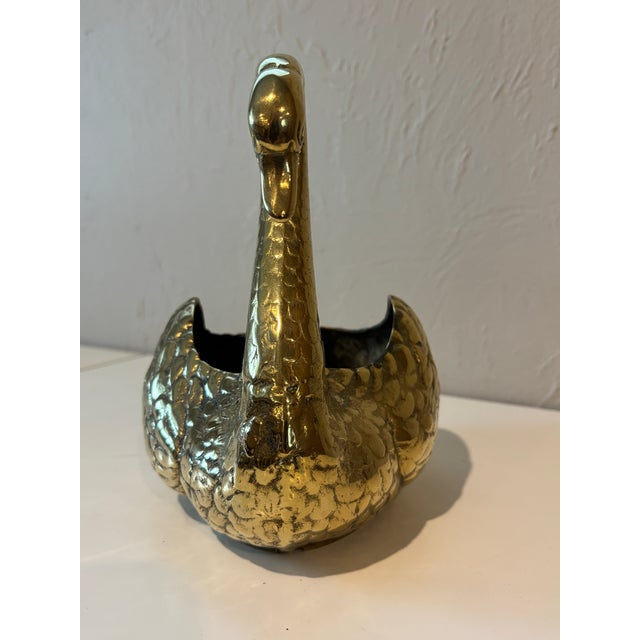 English Vintage Brass Swan Planter For Sale - Image 3 of 7