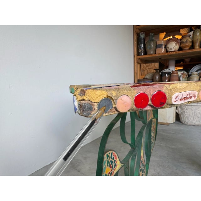 1991 Carlos Alves Sculptural Handmade Mosaic and Metal Leaf Motif Dining Set of 5 For Sale - Image 10 of 12