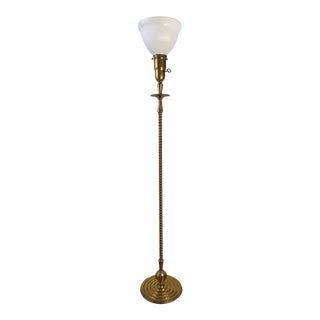 Vintage Mid Century Hollywood Regency Ribbed Brass Floor Lamp For Sale